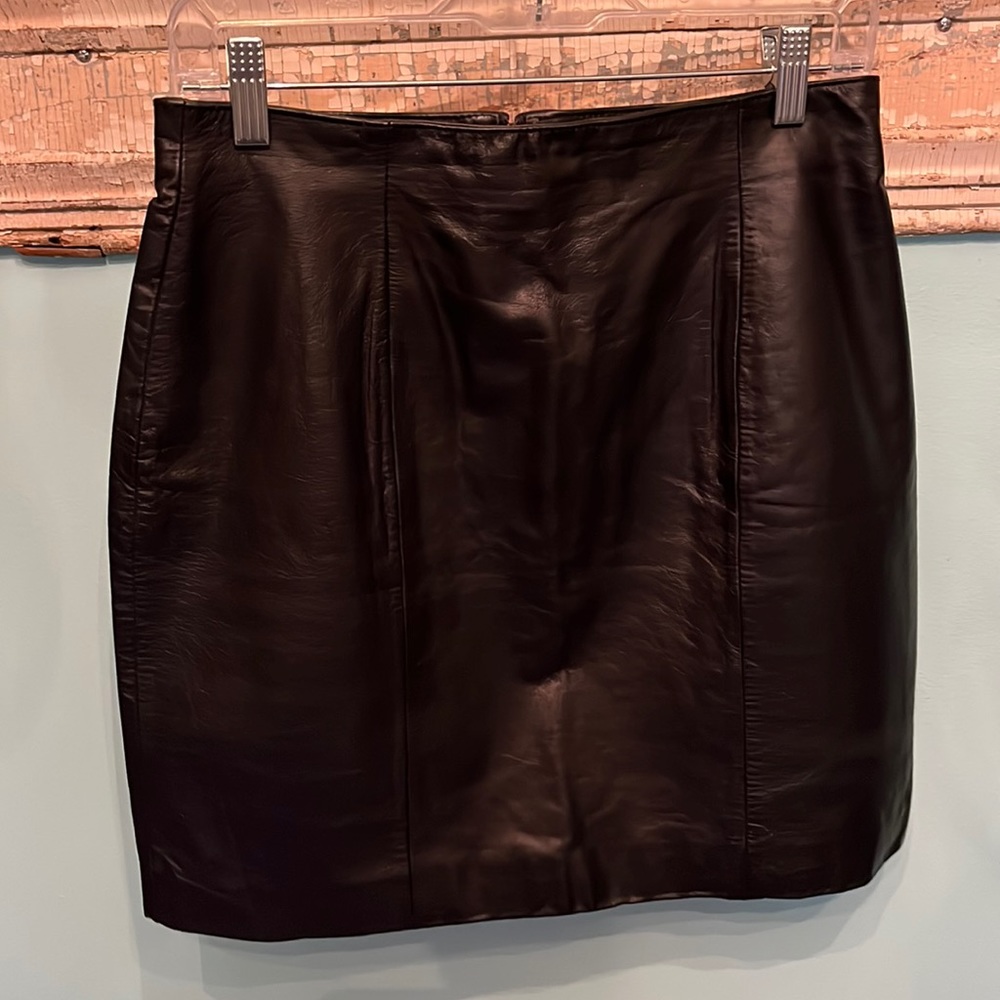 80’s/90’s Black Leather Sexy Skirt by Byrnes & Baker Size 12 Waist 28”